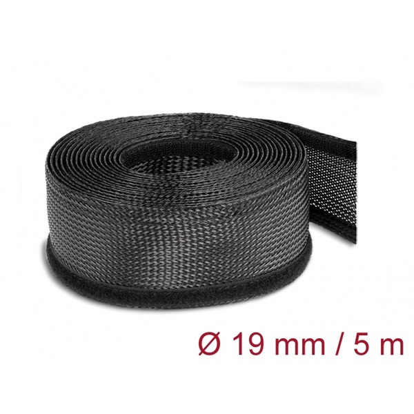 Delock 19050 Fonott kábelharisnya tépőzárral 5 m x 19 mm fekete