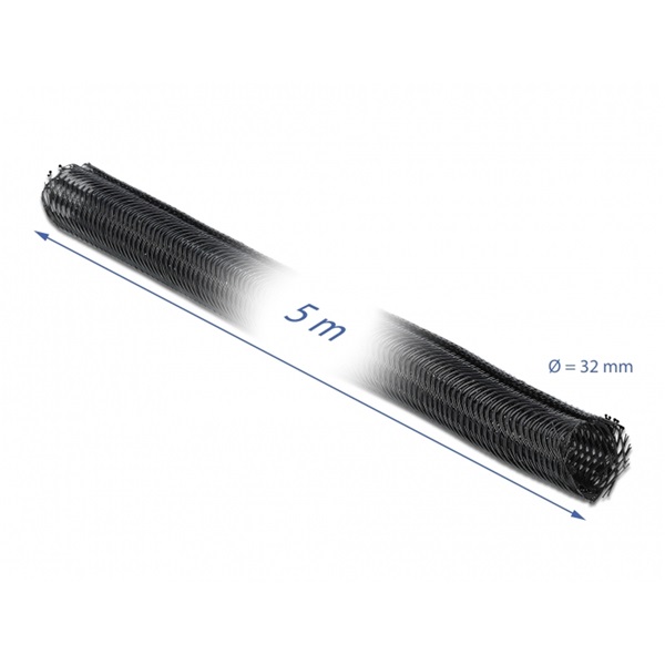 Delock 19055 Fonott kábelharisnya tépőzárral 5 m x 32 mm fekete