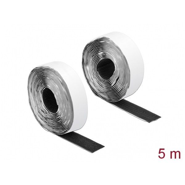 Delock 19072 Velcro öntapadó tépőzáras szalag-szett, H 5 m és Sz 25 mm fekete
