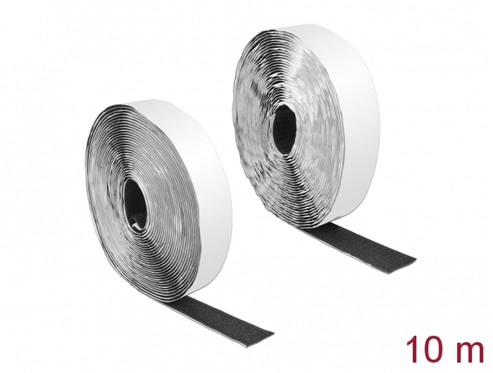 Delock 19081 Velcro öntapadó tépőzáras szalag-szett, H 10 m és Sz 25 mm fekete