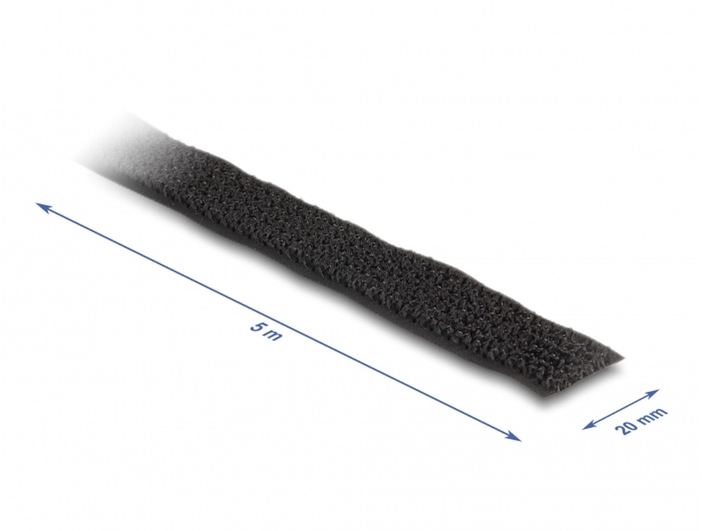 Delock 19112 öntapadós szalag feltekercselve övvel Hx 5 m, Sz 20 mm fekete színű