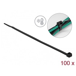 Delock 19202 Kábelkötöző ellenáll a hideg hőmérsékletnek hossza 300 x szélessége 4,8 mm, 100 db. Fekete