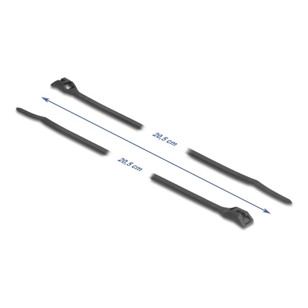 Delock 19466 Kábelkötegelő lapos fejrésszel hossza 205 mm szélessége 2,5 mm, 100 db. Fekete