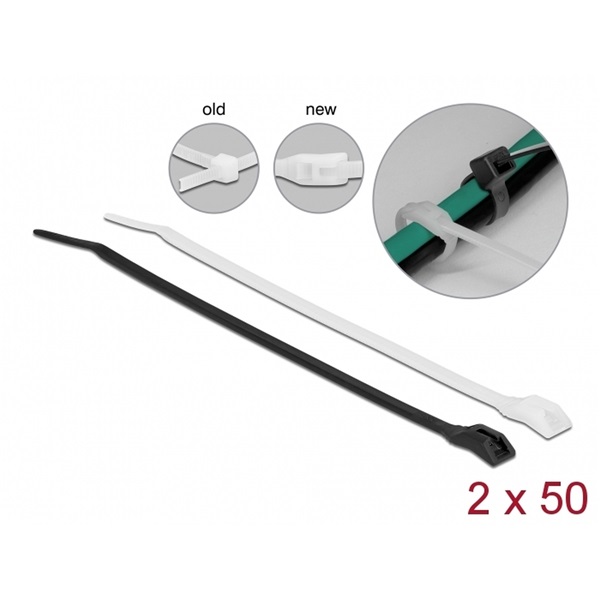 Delock 19483 Kábelkötegelő lapos fejrésszel hossza 280 mm szélessége 3,6 mm, 100 db.