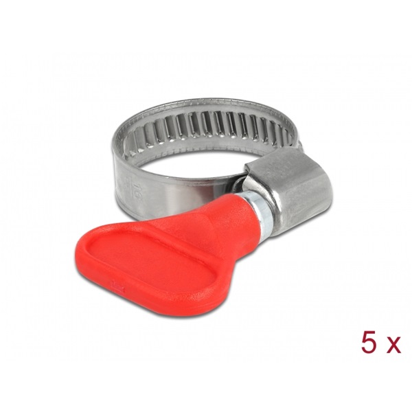 Delock 19513 400 SS 16-25mm pillangó fogantyús rozsdamentes acél 5db-os piros tömlőbilincs