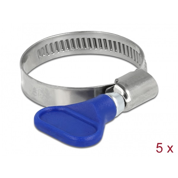 Delock 19515 400 SS 25-40mm pillangó fogantyús rozsdamentes acél 5db-os kék tömlőbilincs
