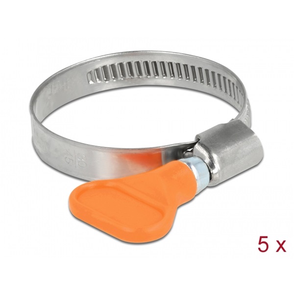 Delock 19516 400 SS 30-45mm pillangó fogantyús rozsdamentes acél 5db-os narancssárga tömlőbilincs