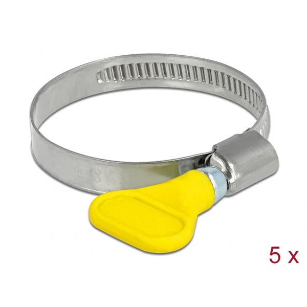 Delock 19517 400 SS 32-50mm pillangó fogantyús rozsdamentes acél 5db-os sárga tömlőbilincs