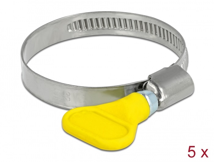 Delock 19517 400 SS 32-50mm pillangó fogantyús rozsdamentes acél 5db-os sárga tömlőbilincs
