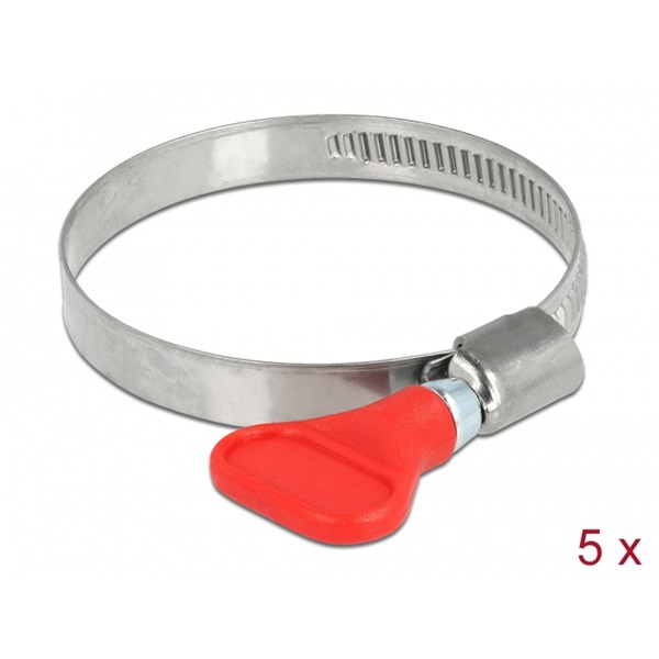 Delock 19518 400 SS 40-60mm pillangó fogantyús rozsdamentes acél 5db-os piros tömlőbilincs