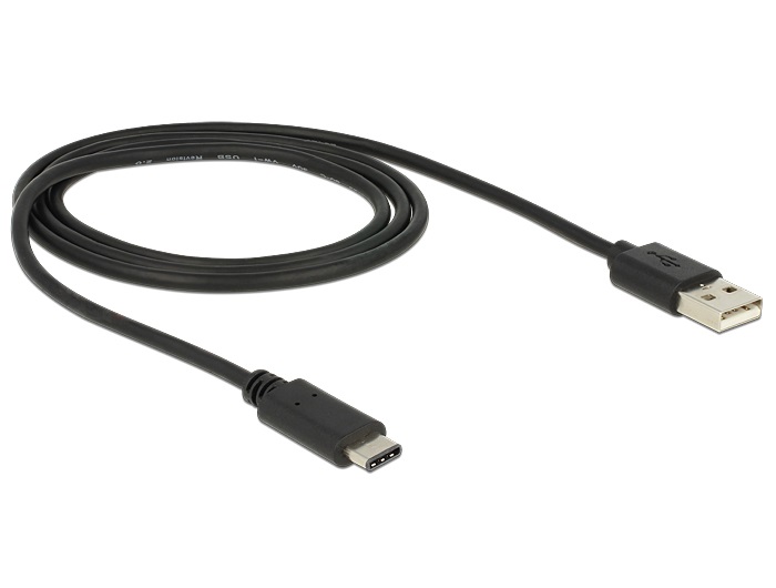 Delock 83600  USB Type-C 2.0 apa - USB 2.0 A 1m típusú apa fekete kábel
