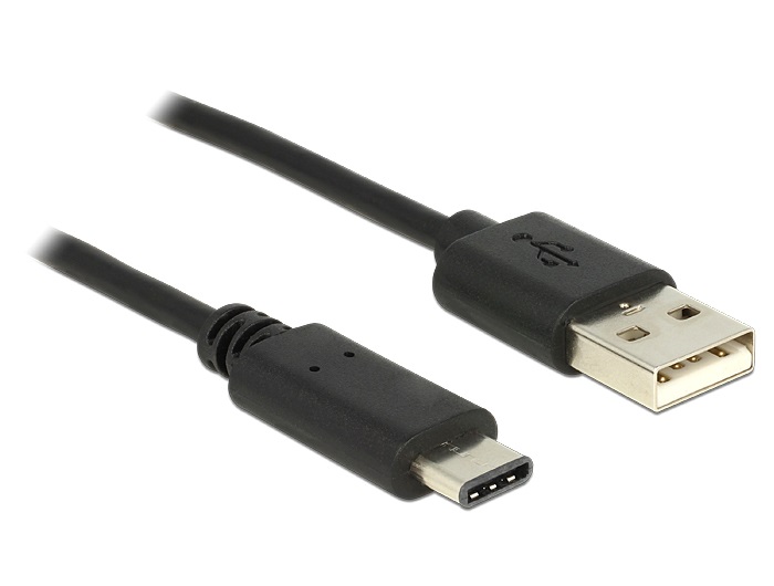 Delock 83600  USB Type-C 2.0 apa - USB 2.0 A 1m típusú apa fekete kábel