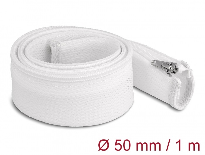 Delock 20823 1mx50mm fehér hőálló zipzáras fonott kábelharisnya