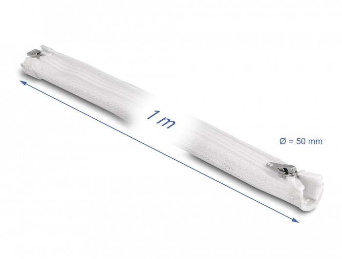Delock 20823 1mx50mm fehér hőálló zipzáras fonott kábelharisnya