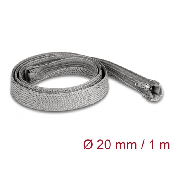 Delock 20824 1mx20mm szürke hőálló zipzáras fonott kábelharisnya