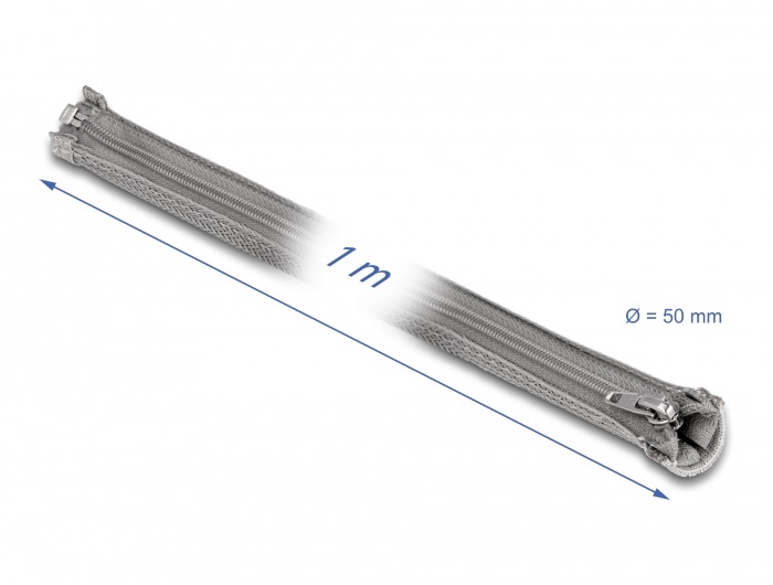 Delock 20826 1mx50mm szürke hőálló zipzáras fonott kábelharisnya