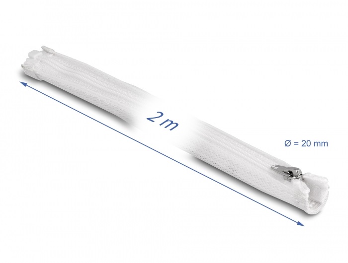 Delock 20827 2mx20mm fehér hőálló zipzáras fonott kábelharisnya