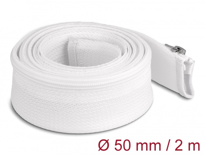 Delock 20829 2mx50mm fehér hőálló zipzáras fonott kábelharisnya