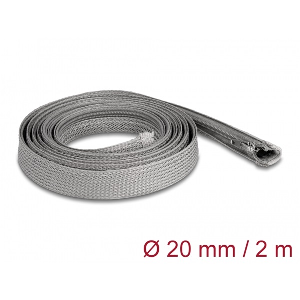 Delock 20830 2mx20mm szürke hőálló zipzáras fonott kábelharisnya