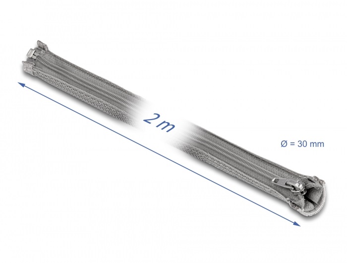 Delock 20831 2mx30mm szürke hőálló zipzáras fonott kábelharisnya