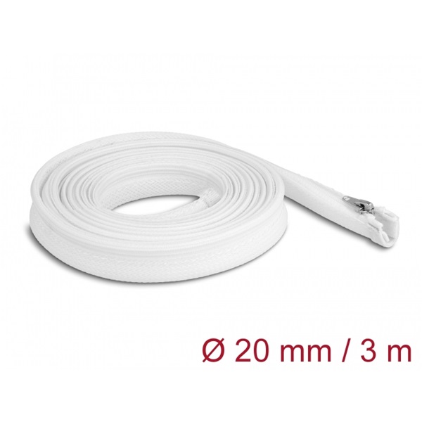 Delock 20833 3mx20mm fehér hőálló zipzáras fonott kábelharisnya