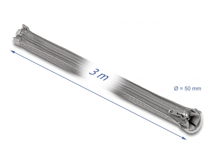 Delock 20838 3mx50mm szürke hőálló zipzáras fonott kábelharisnya