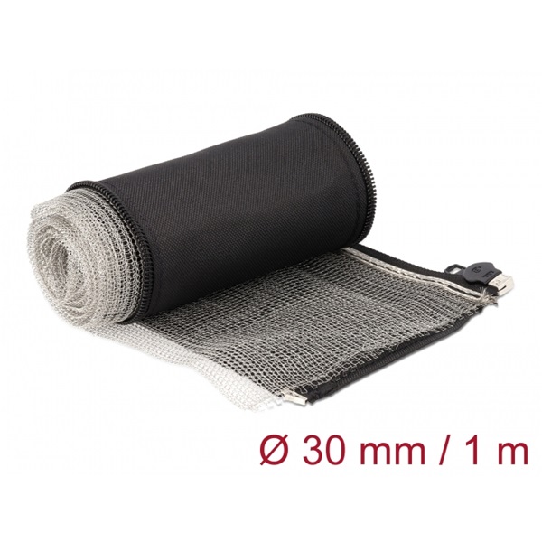 Delock 20848 hőálló EMI Shielding 1mx30mm fekete zipzáras fonott kábelharisnya