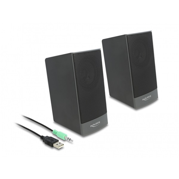 Delock 27001 USB sztereo 2.0 hangfal 3,5 mm-es sztereo jack apával es USB táppal
