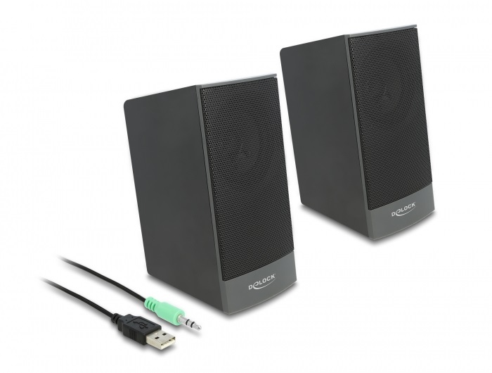 Delock 27001 USB sztereo 2.0 hangfal 3,5 mm-es sztereo jack apával es USB táppal