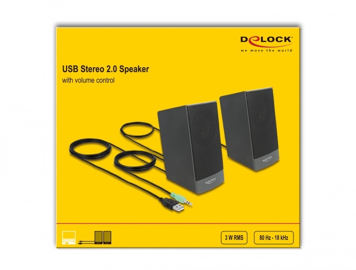Delock 27001 USB sztereo 2.0 hangfal 3,5 mm-es sztereo jack apával es USB táppal