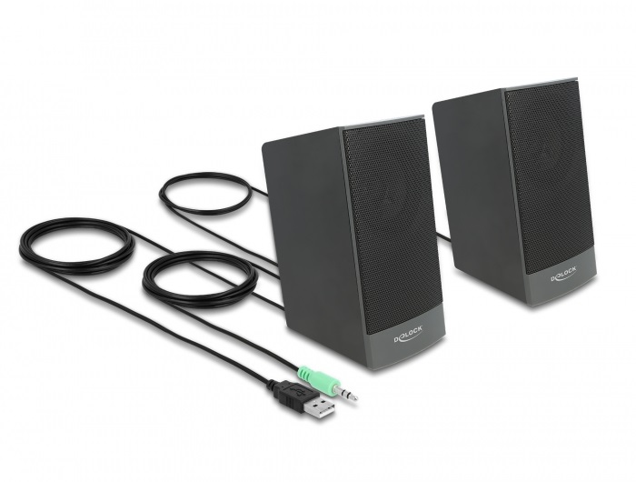 Delock 27001 USB sztereo 2.0 hangfal 3,5 mm-es sztereo jack apával es USB táppal