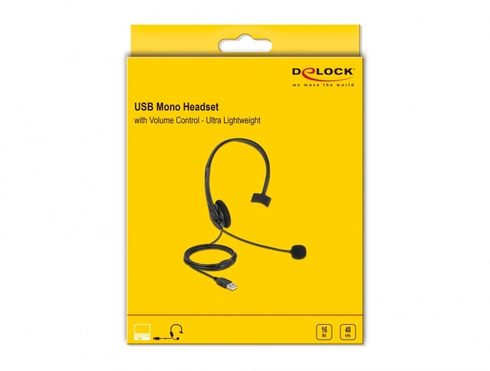 Delock 27177 ultrakönnyű USB fekete mono headset