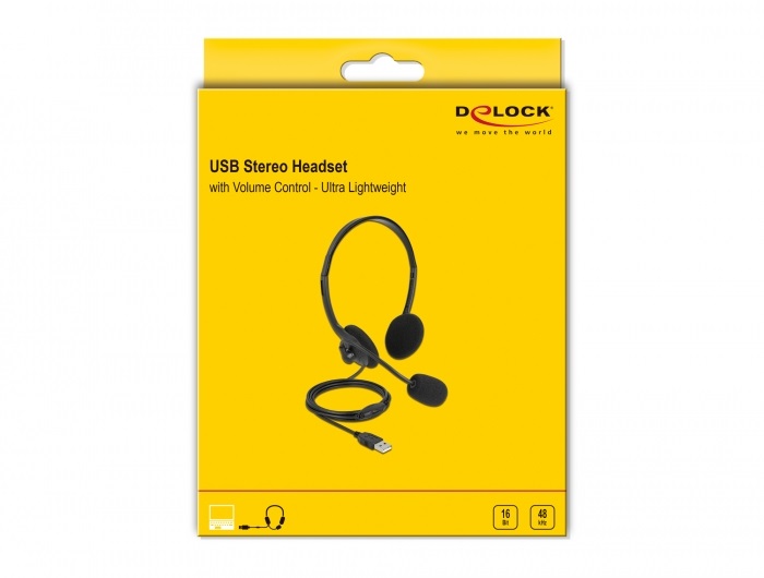Delock 27178 Ultrakönnyu USB sztereó fejhallgató hangero szabályozóval