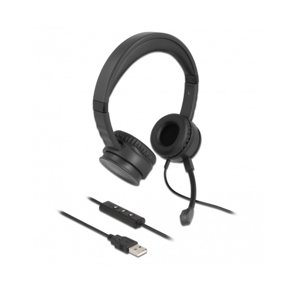 Delock 27180 USB fekete mikrofonos fejhallgató