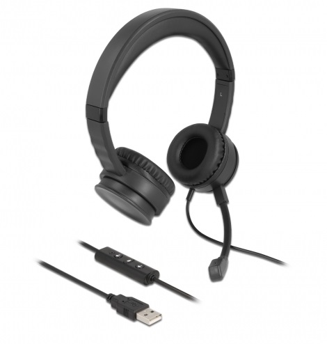 Delock 27180 USB fekete mikrofonos fejhallgató