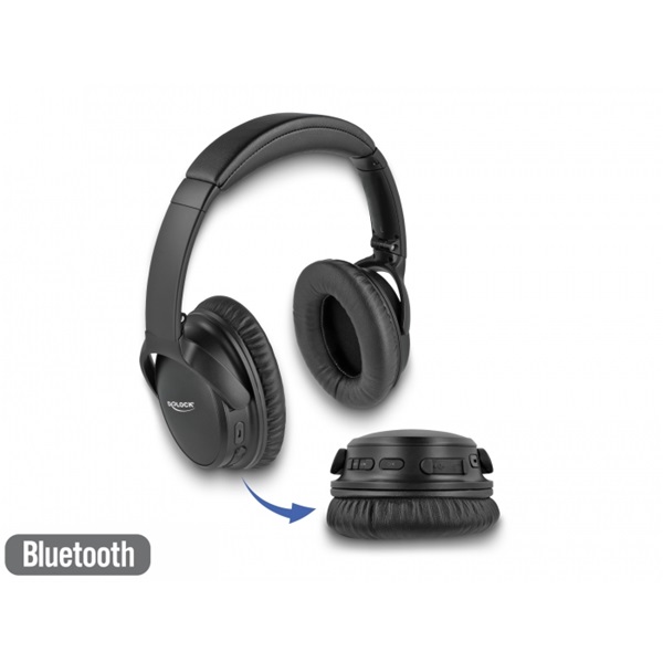 Delock 27181 Bluetooth 5.0 fejhallgató összehajtható, beépített mikrofonnal és intenzív Basszussal