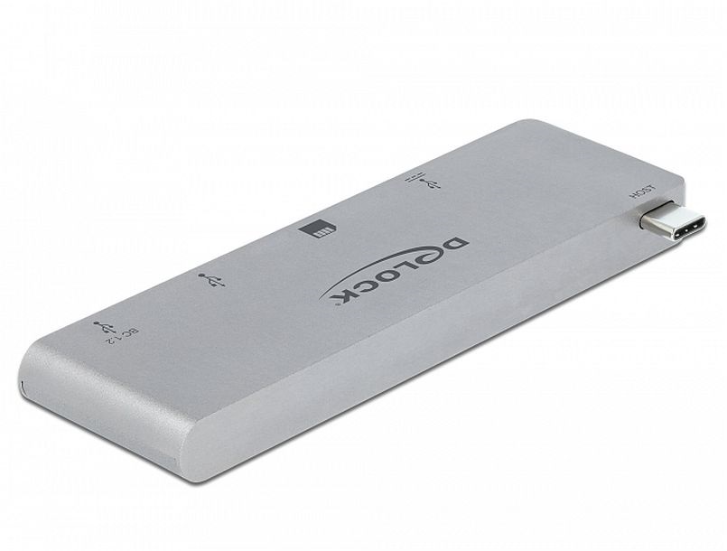Delock 64078 3 portos elosztó és 2 bemenetes kártyaolvasó MacBook-hoz 3.0 PD-vel és mozgatható (behúzható)