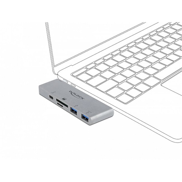 Delock 64078 3 portos elosztó és 2 bemenetes kártyaolvasó MacBook-hoz 3.0 PD-vel és mozgatható (behúzható)