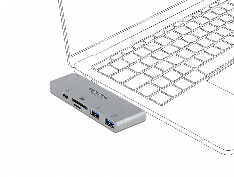 Delock 64078 3 portos elosztó és 2 bemenetes kártyaolvasó MacBook-hoz 3.0 PD-vel és mozgatható (behúzható)