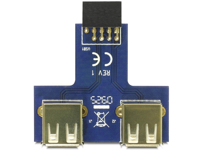 Delock 41824 USB 9tűs 2,54mm anya > 2xUSB 2.0 anya header adapter