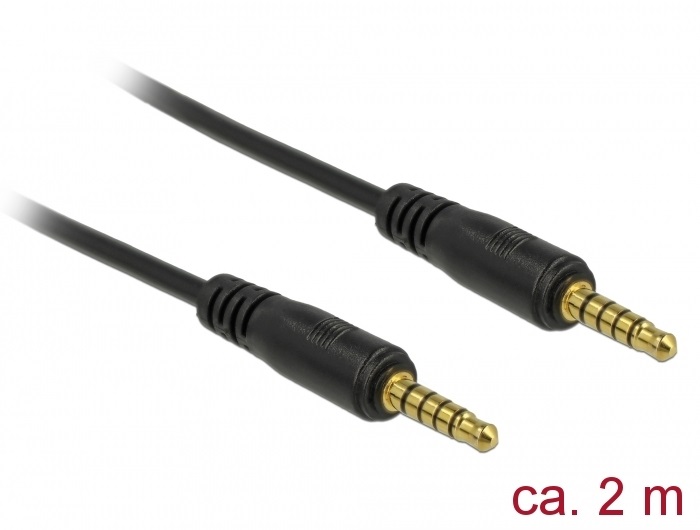 Delock 85697 5 tűs apa-apa sztereó jack kábel 3,5 mm-es átmérő, 2 m hosszú fekete