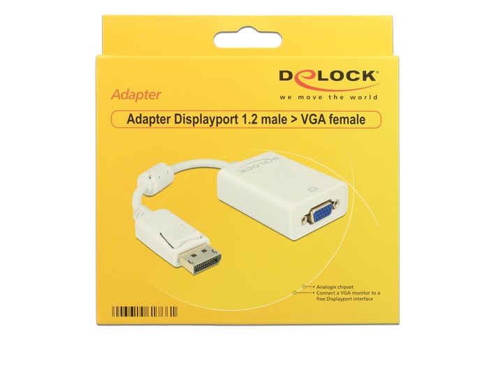 Delock 61766 fehér adapter displayport apa > VGA 15 pin anya