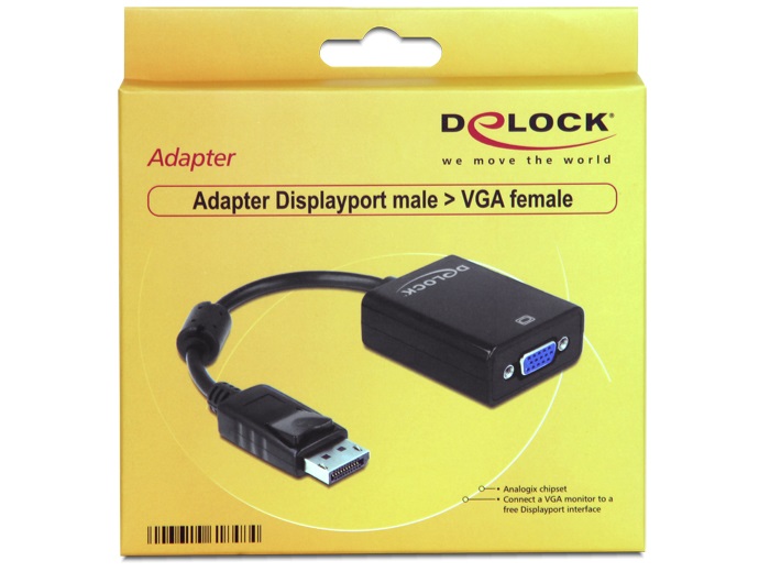 Delock 61848 fekete adapter displayport apa > VGA 15 pin anya