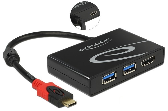 Delock 62854 USB 3.1 GEN 1 USB Type-C apa - 2x USB 3.0 Type-A anya + 1x HDMI anya adapter