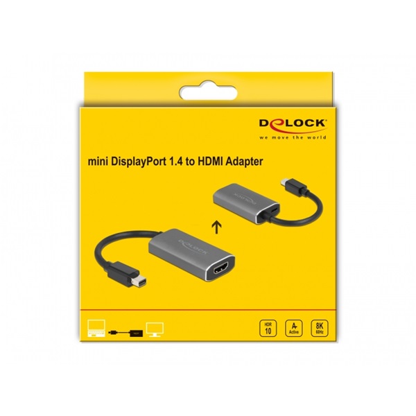 Delock 63200 mini DisplayPort 1.4 apa - HDMI 8K HDR anya aktív adapter
