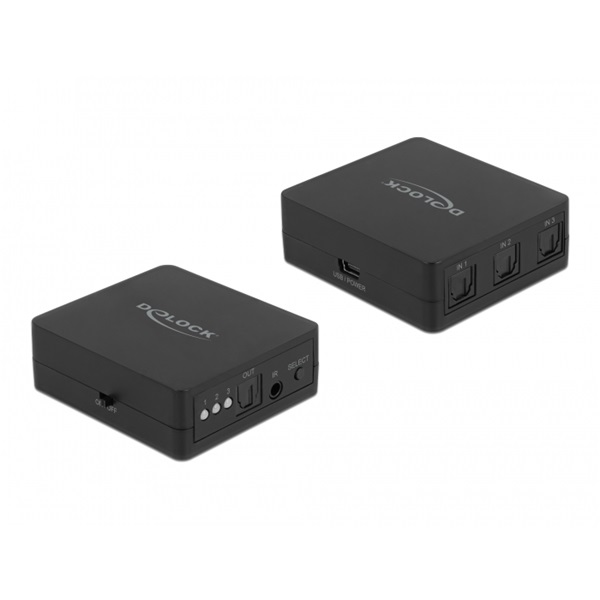 Delock 63395 S/PDIF TOSLINK 3 bemenet/1 kimenet távírányítható switch