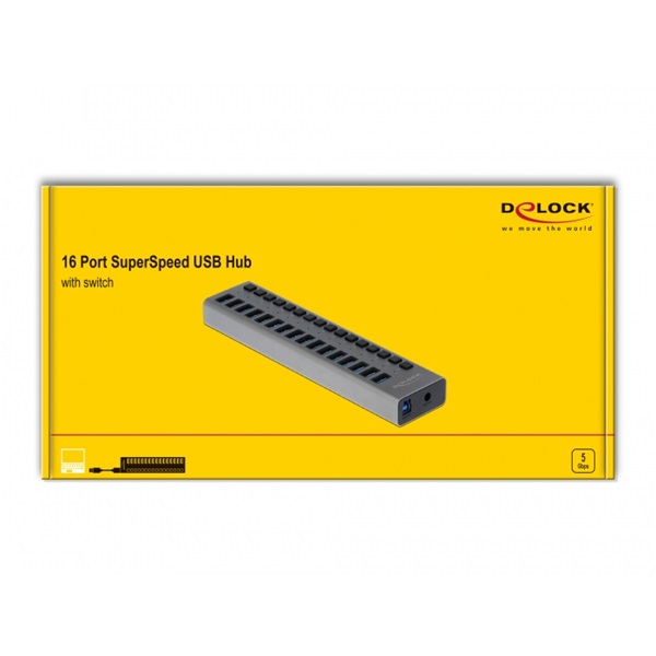 Delock 63739 SuperSpeed 16 portos kapcsolós USB 3.0 HUB