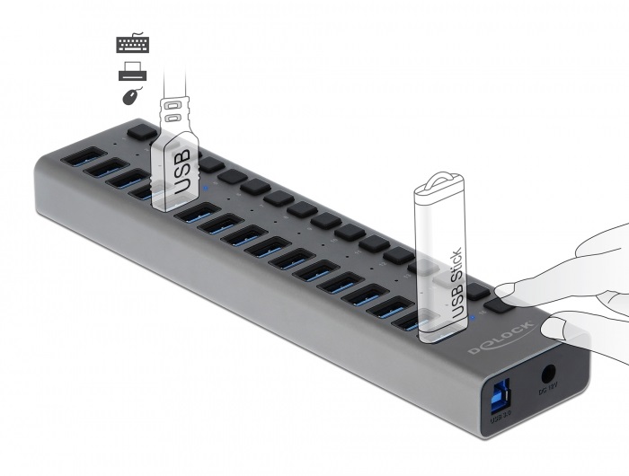 Delock 63739 SuperSpeed 16 portos kapcsolós USB 3.0 HUB