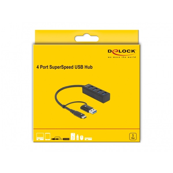 Delock 63828 4 portos USB-C/USB-A csatlakozós USB 3.2 HUB