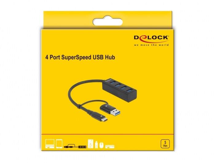 Delock 63828 4 portos USB-C/USB-A csatlakozós USB 3.2 HUB